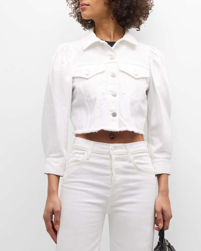 Lana Puff-Sleeve Cropped Denim Jacket